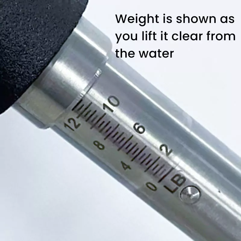 Weight is shown asyou lift it clear fromthe water
