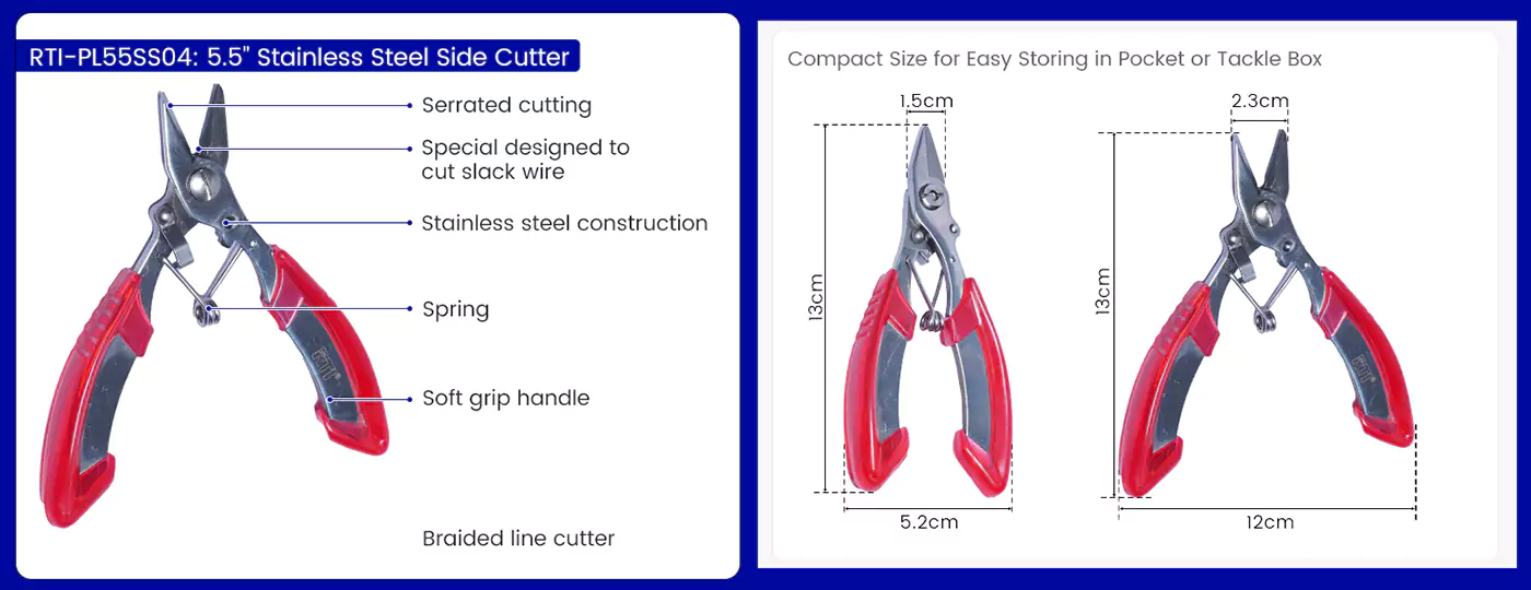 5.5 inch Stainless Steel Braided Line Pliers Dimensions and Details