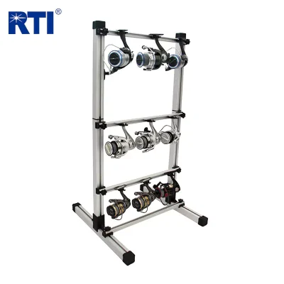 Adjustable Height 9-Reel Aluminum Fishing Reel Rack