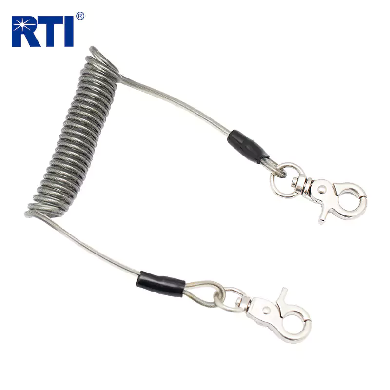 1.3M Stainless Wire Strand Coil Lanyard with Swivel