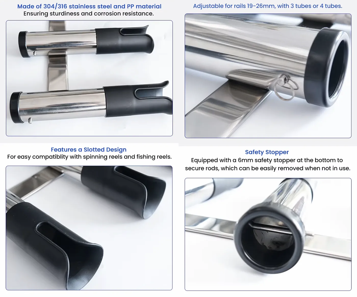 Adjustable of 4 Tubes Fishing Rod Holder