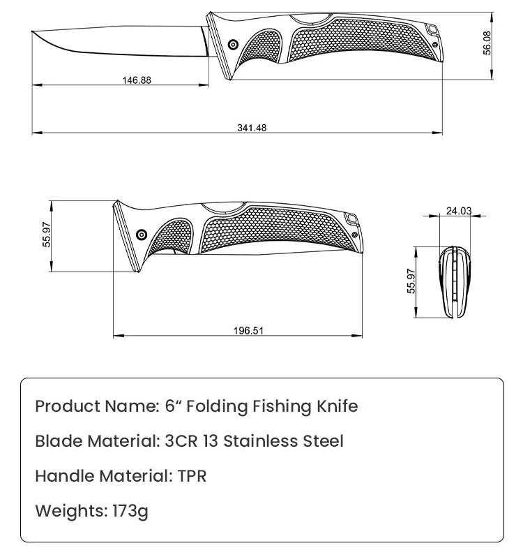 6 Inch Folding Fillet Knife Product Size
