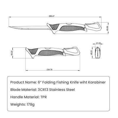 Folding Fillet Knife with Carabiner Product Dimensions
