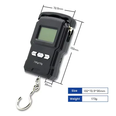 ABS 75kg Capacity Rechargeable Digital Fishing Scale Product Size